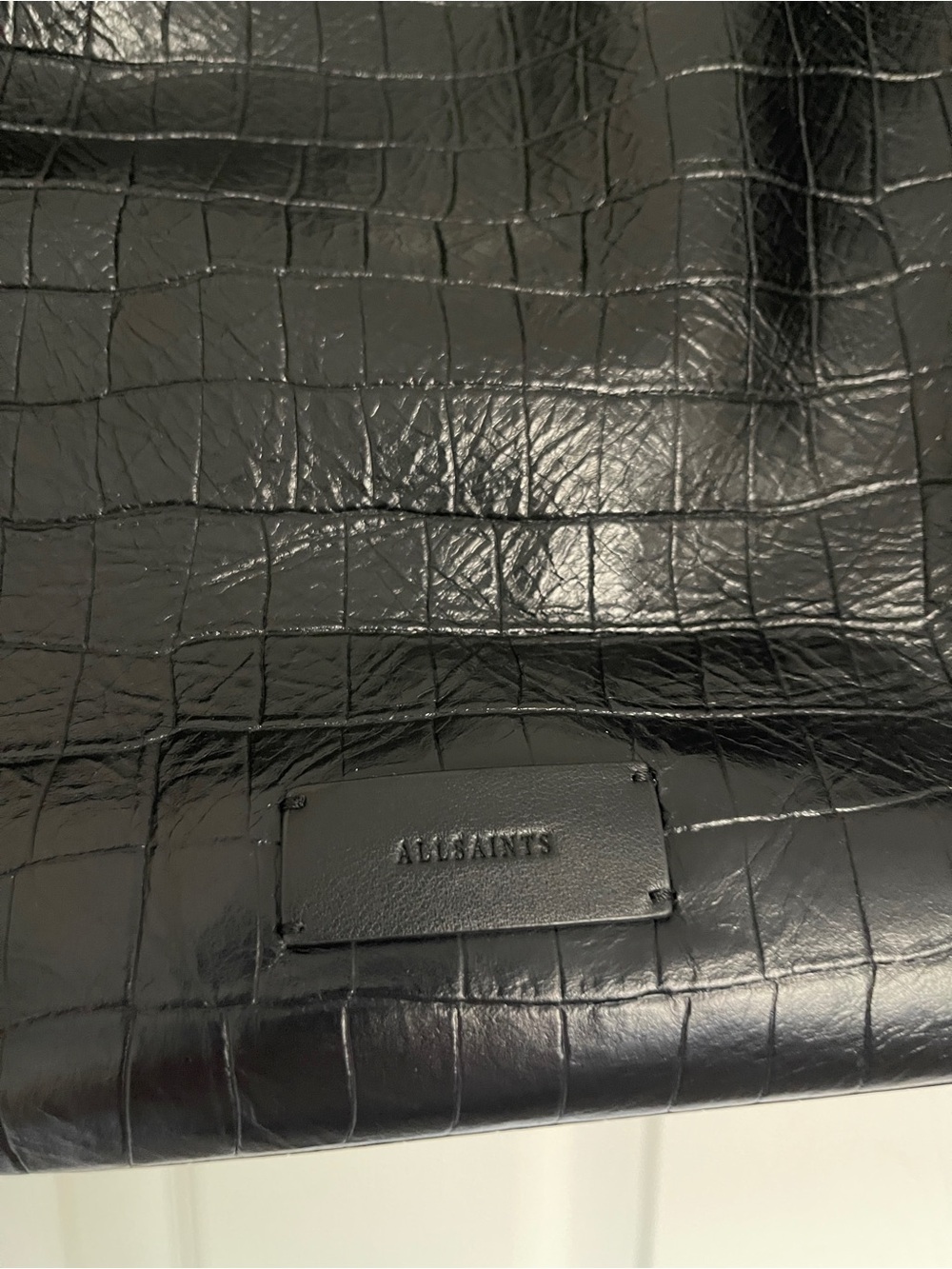 AllSaints Black Croc-Embossed Hobo Tote - Picture 2 of 4